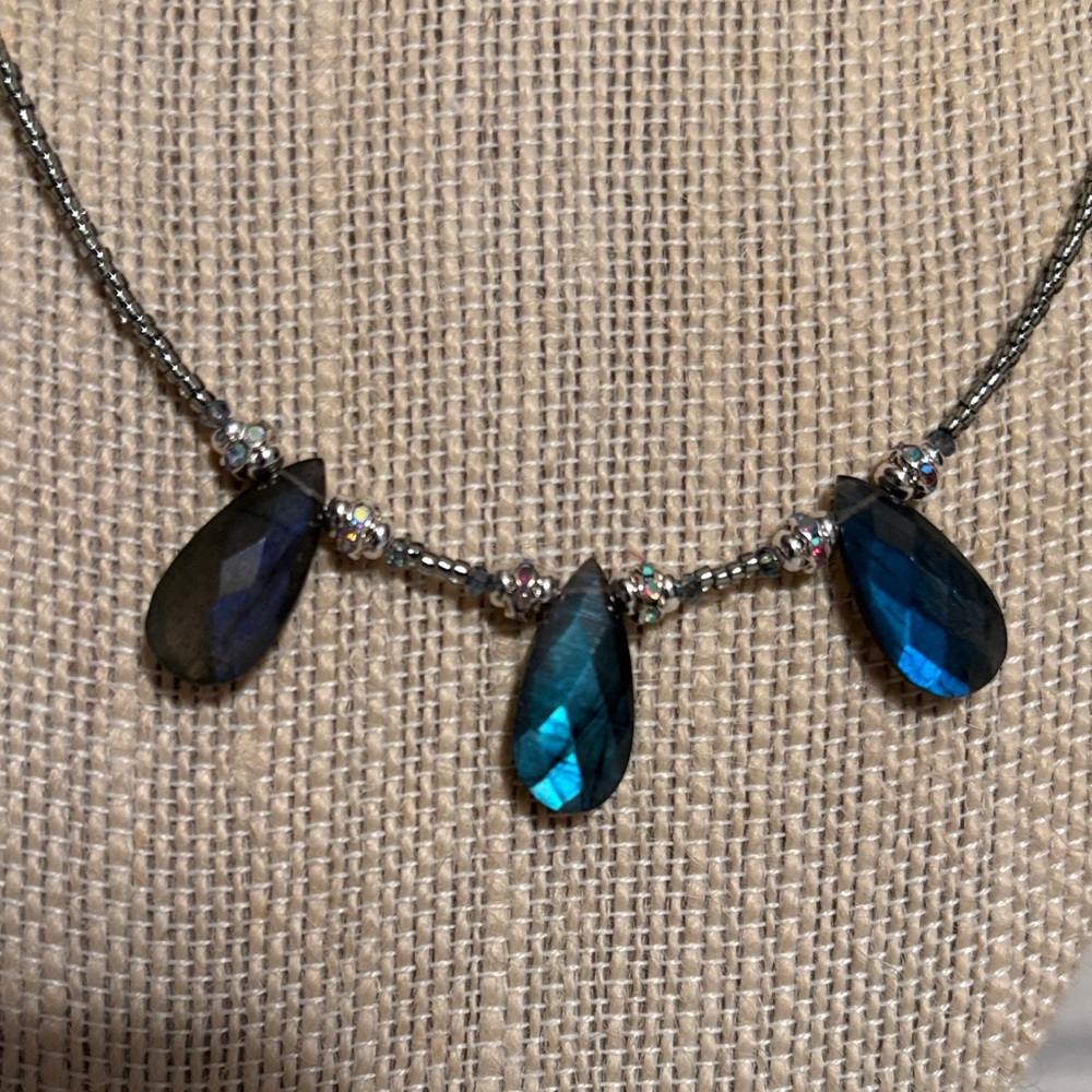 Elegant Black and Blue Labradorite Teardrop Necklace